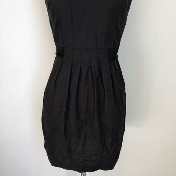 LOFT Black Linen Round Neck Waist Tie Belt Side Pockets Crew Neck Women’s Size 4 - Picture 4 of 7